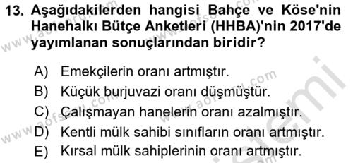 Toplumsal Tabakalaşma ve Eşitsizlik Dersi 2022 - 2023 Yılı Yaz Okulu Sınavı 13. Soru