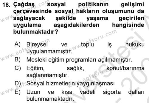 Toplumsal Tabakalaşma ve Eşitsizlik Dersi 2022 - 2023 Yılı Yaz Okulu Sınavı 18. Soru