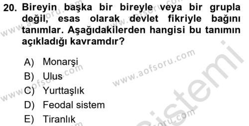 Toplumsal Tabakalaşma ve Eşitsizlik Dersi 2022 - 2023 Yılı Yaz Okulu Sınavı 20. Soru