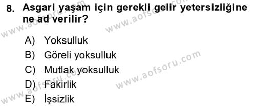 Toplumsal Tabakalaşma ve Eşitsizlik Dersi 2022 - 2023 Yılı Yaz Okulu Sınavı 8. Soru