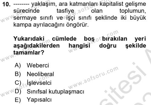 Toplumsal Tabakalaşma ve Eşitsizlik Dersi 2023 - 2024 Yılı (Vize) Ara Sınavı 10. Soru