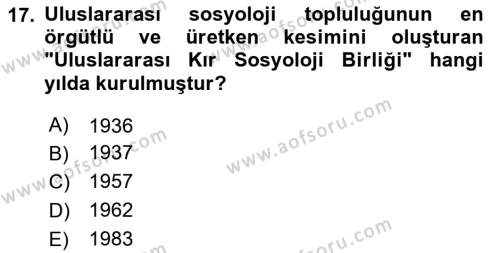 Toplumsal Tabakalaşma ve Eşitsizlik Dersi 2023 - 2024 Yılı (Vize) Ara Sınavı 17. Soru