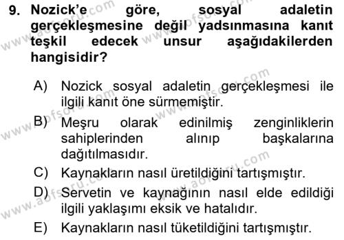 Toplumsal Tabakalaşma ve Eşitsizlik Dersi 2023 - 2024 Yılı (Vize) Ara Sınavı 9. Soru