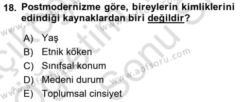 Toplumsal Tabakalaşma ve Eşitsizlik Dersi 2023 - 2024 Yılı (Final) Dönem Sonu Sınavı 18. Soru