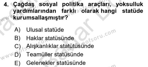 Toplumsal Tabakalaşma ve Eşitsizlik Dersi 2023 - 2024 Yılı (Final) Dönem Sonu Sınavı 4. Soru