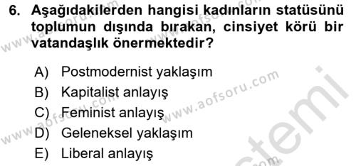 Toplumsal Tabakalaşma ve Eşitsizlik Dersi 2023 - 2024 Yılı (Final) Dönem Sonu Sınavı 6. Soru