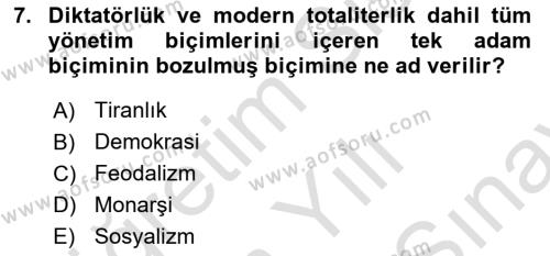 Toplumsal Tabakalaşma ve Eşitsizlik Dersi 2023 - 2024 Yılı (Final) Dönem Sonu Sınavı 7. Soru