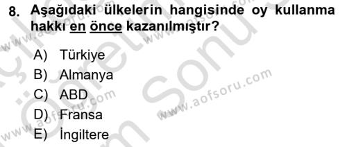 Toplumsal Tabakalaşma ve Eşitsizlik Dersi 2023 - 2024 Yılı (Final) Dönem Sonu Sınavı 8. Soru