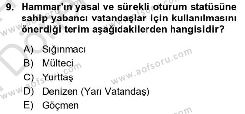 Toplumsal Tabakalaşma ve Eşitsizlik Dersi 2023 - 2024 Yılı (Final) Dönem Sonu Sınavı 9. Soru