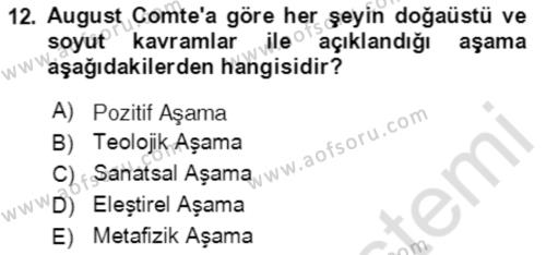 Aile Sosyolojisi Dersi 2019 - 2020 Yılı Yaz Okulu Sınavı 12. Soru