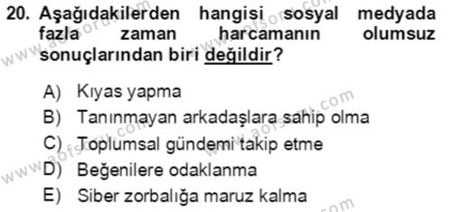 Aile Sosyolojisi Dersi 2019 - 2020 Yılı Yaz Okulu Sınavı 20. Soru