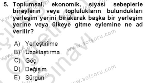 Aile Sosyolojisi Dersi 2019 - 2020 Yılı Yaz Okulu Sınavı 5. Soru