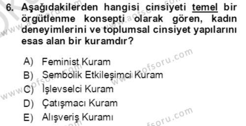 Aile Sosyolojisi Dersi 2019 - 2020 Yılı Yaz Okulu Sınavı 6. Soru