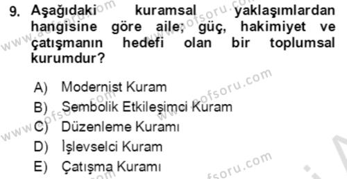 Aile Sosyolojisi Dersi 2019 - 2020 Yılı Yaz Okulu Sınavı 9. Soru