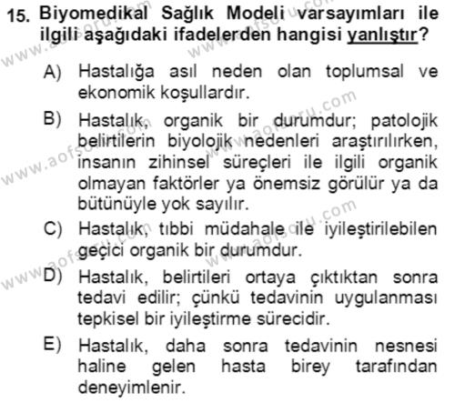 Aile Sosyolojisi Dersi 2020 - 2021 Yılı Yaz Okulu Sınavı 15. Soru