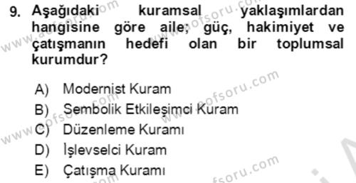 Aile Sosyolojisi Dersi 2020 - 2021 Yılı Yaz Okulu Sınavı 9. Soru