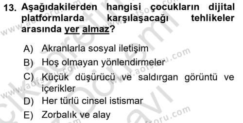 Aile Sosyolojisi Dersi 2021 - 2022 Yılı (Final) Dönem Sonu Sınavı 13. Soru