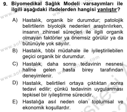 Aile Sosyolojisi Dersi 2021 - 2022 Yılı (Final) Dönem Sonu Sınavı 9. Soru