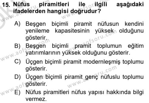 Aile Sosyolojisi Dersi 2021 - 2022 Yılı Yaz Okulu Sınavı 15. Soru