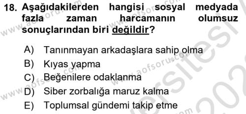 Aile Sosyolojisi Dersi 2021 - 2022 Yılı Yaz Okulu Sınavı 18. Soru