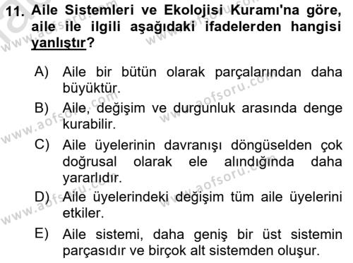 Aile Sosyolojisi Dersi 2023 - 2024 Yılı (Vize) Ara Sınavı 11. Soru