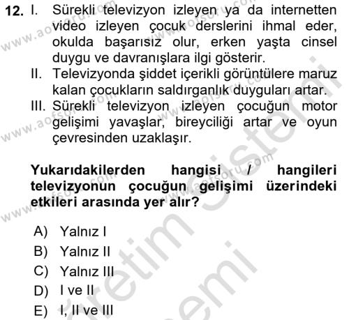 Aile Sosyolojisi Dersi 2023 - 2024 Yılı (Vize) Ara Sınavı 12. Soru