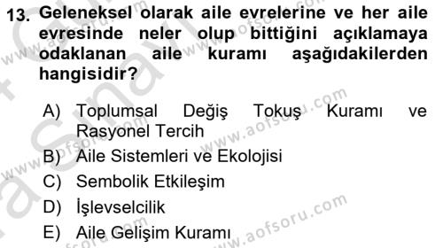 Aile Sosyolojisi Dersi 2023 - 2024 Yılı (Vize) Ara Sınavı 13. Soru