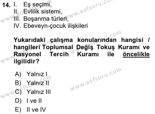 Aile Sosyolojisi Dersi 2023 - 2024 Yılı (Vize) Ara Sınavı 14. Soru