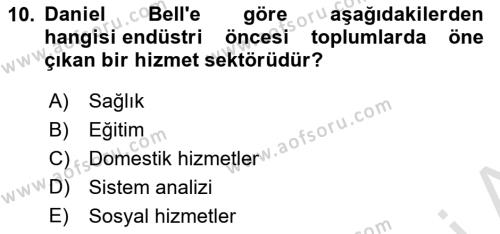 Endüstri Sosyolojisi Dersi 2021 - 2022 Yılı Yaz Okulu Sınavı 10. Soru