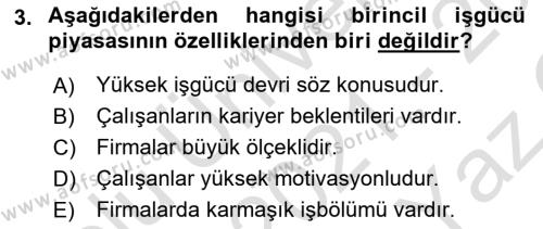 Endüstri Sosyolojisi Dersi 2021 - 2022 Yılı Yaz Okulu Sınavı 3. Soru