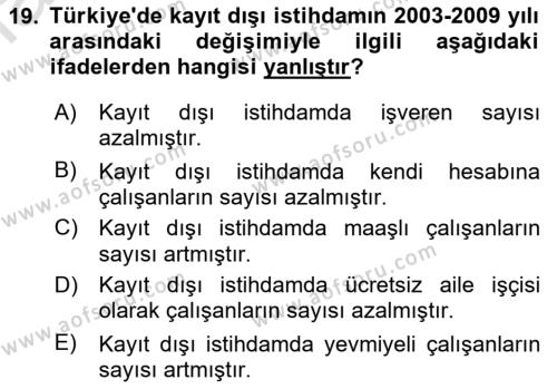 Endüstri Sosyolojisi Dersi 2022 - 2023 Yılı Yaz Okulu Sınavı 19. Soru