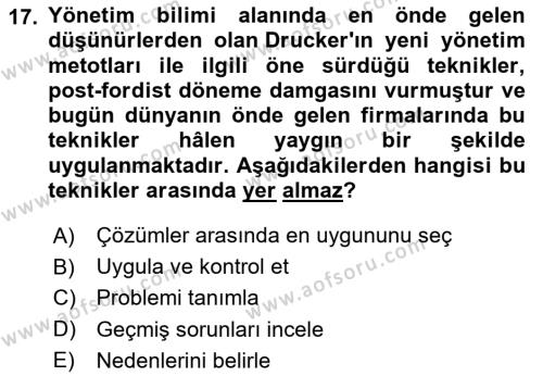 Endüstri Sosyolojisi Dersi 2023 - 2024 Yılı (Vize) Ara Sınavı 17. Soru