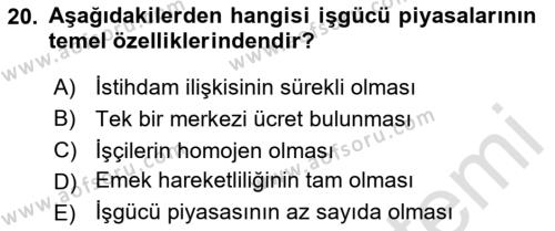Endüstri Sosyolojisi Dersi 2023 - 2024 Yılı (Vize) Ara Sınavı 20. Soru