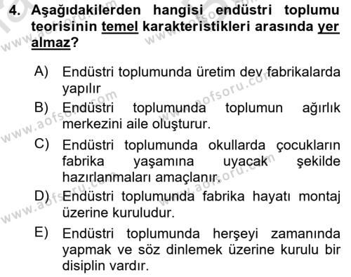 Endüstri Sosyolojisi Dersi 2023 - 2024 Yılı (Vize) Ara Sınavı 4. Soru