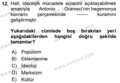 Kültür Sosyolojisi Dersi 2020 - 2021 Yılı Yaz Okulu Sınavı 12. Soru