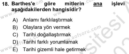 Kültür Sosyolojisi Dersi 2020 - 2021 Yılı Yaz Okulu Sınavı 18. Soru