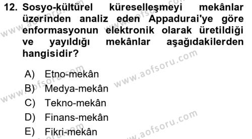 Kültür Sosyolojisi Dersi 2021 - 2022 Yılı (Vize) Ara Sınavı 12. Soru