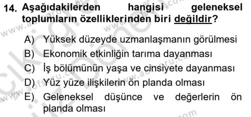 Kültür Sosyolojisi Dersi 2021 - 2022 Yılı (Vize) Ara Sınavı 14. Soru