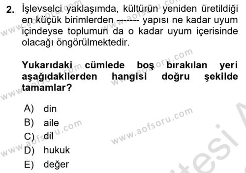 Kültür Sosyolojisi Dersi 2021 - 2022 Yılı (Vize) Ara Sınavı 2. Soru