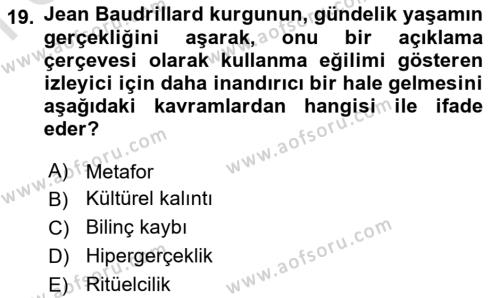 Kültür Sosyolojisi Dersi 2021 - 2022 Yılı (Final) Dönem Sonu Sınavı 19. Soru