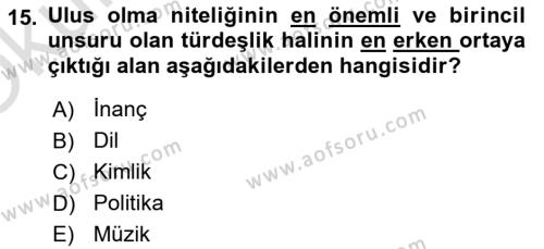 Kültür Sosyolojisi Dersi 2021 - 2022 Yılı Yaz Okulu Sınavı 15. Soru