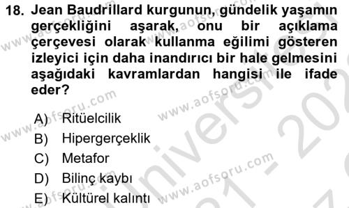 Kültür Sosyolojisi Dersi 2021 - 2022 Yılı Yaz Okulu Sınavı 18. Soru