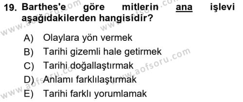 Kültür Sosyolojisi Dersi 2021 - 2022 Yılı Yaz Okulu Sınavı 19. Soru