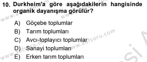 Kültür Sosyolojisi Dersi 2022 - 2023 Yılı (Vize) Ara Sınavı 10. Soru