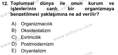 Kültür Sosyolojisi Dersi 2022 - 2023 Yılı (Vize) Ara Sınavı 12. Soru