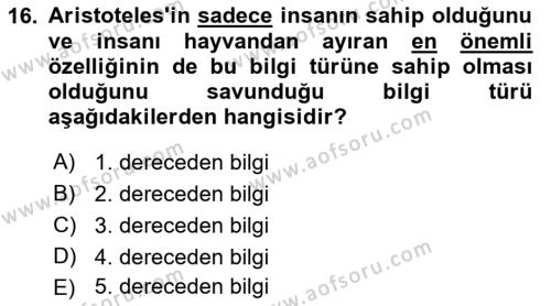 Kültür Sosyolojisi Dersi 2022 - 2023 Yılı (Vize) Ara Sınavı 16. Soru