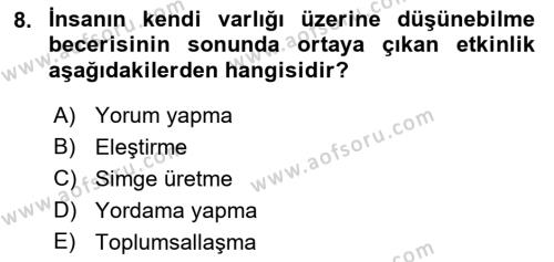 Kültür Sosyolojisi Dersi 2022 - 2023 Yılı (Vize) Ara Sınavı 8. Soru