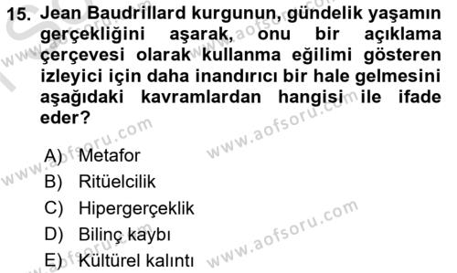 Kültür Sosyolojisi Dersi 2022 - 2023 Yılı (Final) Dönem Sonu Sınavı 15. Soru