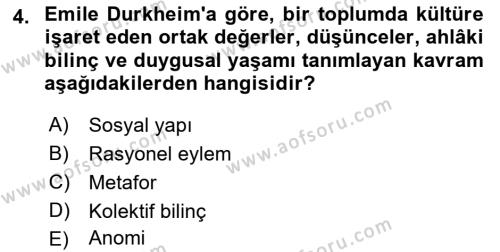 Kültür Sosyolojisi Dersi 2022 - 2023 Yılı (Final) Dönem Sonu Sınavı 4. Soru