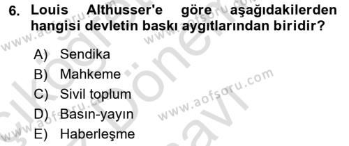 Kültür Sosyolojisi Dersi 2022 - 2023 Yılı (Final) Dönem Sonu Sınavı 6. Soru